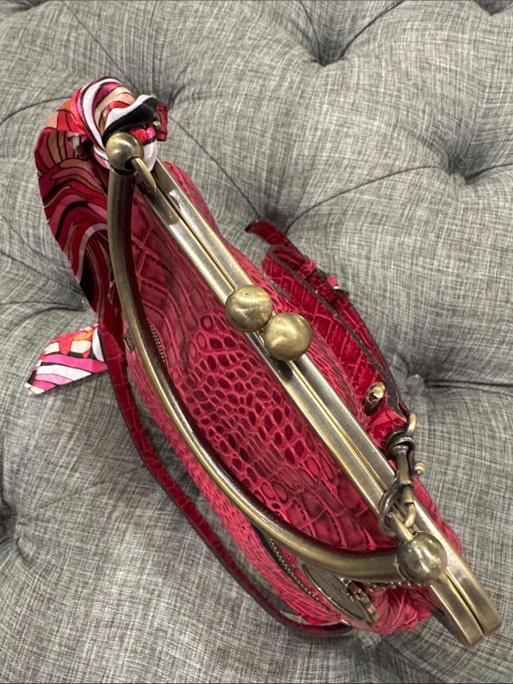 Patricia Nash Bag Novella Frame Bag in Magenta Croc Embossed Leather Crossbody - Picture 11 of 17